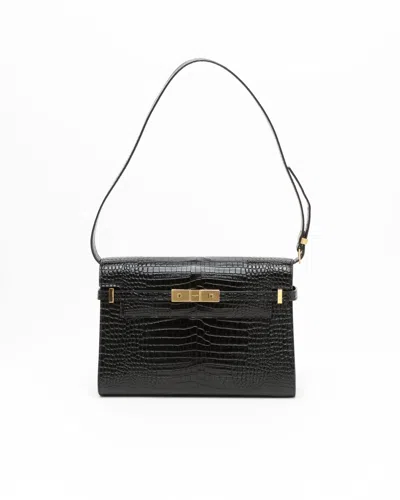 Saint Laurent Manhattan Crocodile-embossed Shoulder Bag In Black