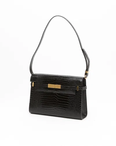 Saint Laurent Manhattan Crocodile-embossed Shoulder Bag In Black