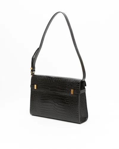 Saint Laurent Manhattan Crocodile-embossed Shoulder Bag In Black