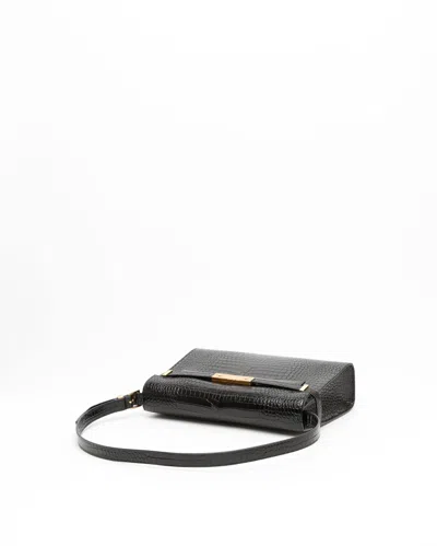 Saint Laurent Manhattan Crocodile-embossed Shoulder Bag In Black