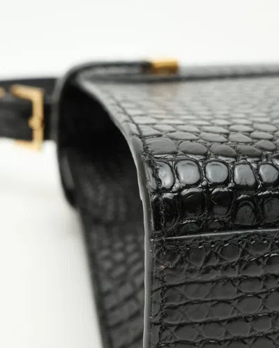 Saint Laurent Manhattan Crocodile-embossed Shoulder Bag In Black