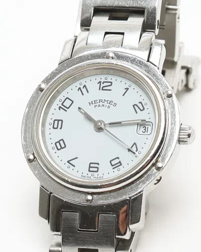 Pre-owned Hermes Hermès Clipper 24mm Ref Cl4.210 In White