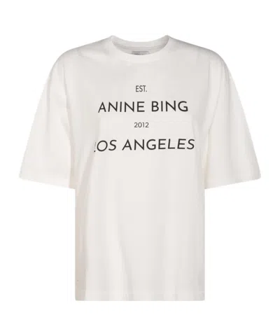 Anine Bing Graphic Print Crew Neck Short Sleeve Top In White