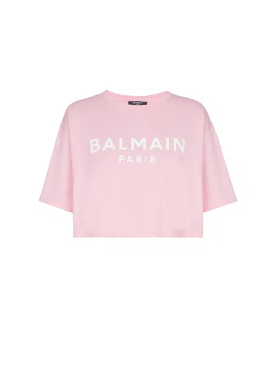 Balmain Cropped Logo Screen Print Tee