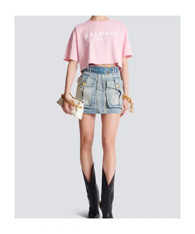 Balmain Cropped Logo Screen Print Tee