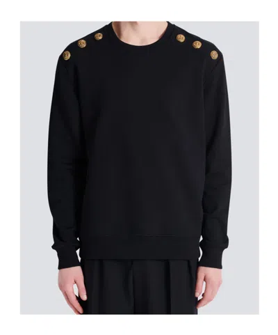Balmain Crew Neck Sweater With Gold Button Detailing In Black
