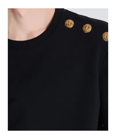 Balmain Crew Neck Sweater With Gold Button Detailing In Black