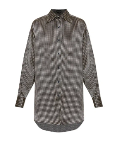 Tom Ford Camicia In Seta A Pois Dal Fit Rilassato In Gray