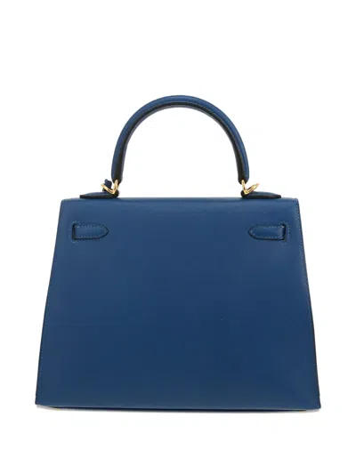 Pre-owned Hermes Structured Leather Top Handle Bag In Blue