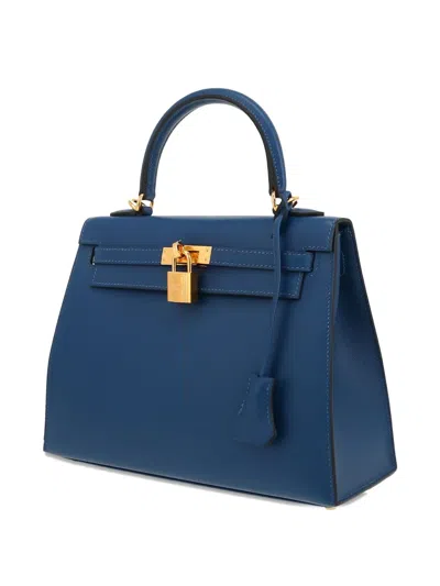 Pre-owned Hermes Structured Leather Top Handle Bag In Blue