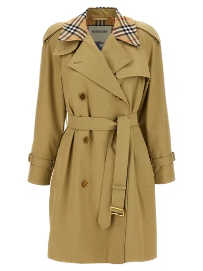 Burberry Castleford Check Collar Water Resistant Gabardine Trench Coat In Green