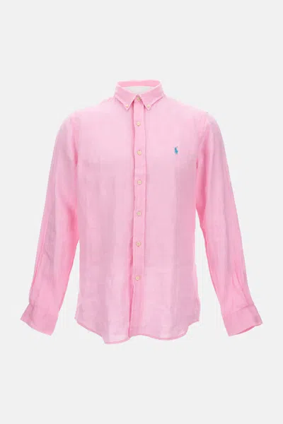 Polo Ralph Lauren Linen Shirt With Logo Embroidery In Pink