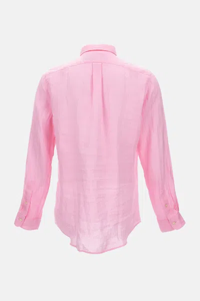 Polo Ralph Lauren Linen Shirt With Logo Embroidery In Pink