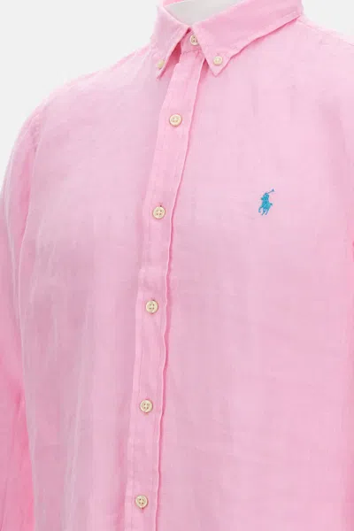 Polo Ralph Lauren Linen Shirt With Logo Embroidery In Pink