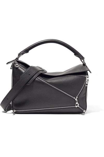 Loewe 'puzzle Zips' Calfskin Leather Bag In Black