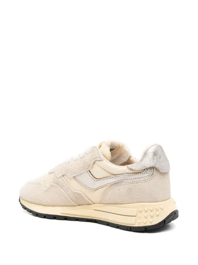 Autry Reelwind Low Sneakers In Nylon Suede And Leather Color Ecru And Platinum Shoes In Neutral