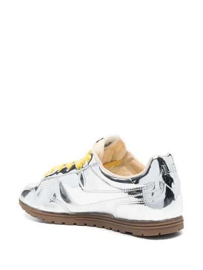 Autry Front Lace Sneakers In Bright Yellow And Shiny Silver In Multi
