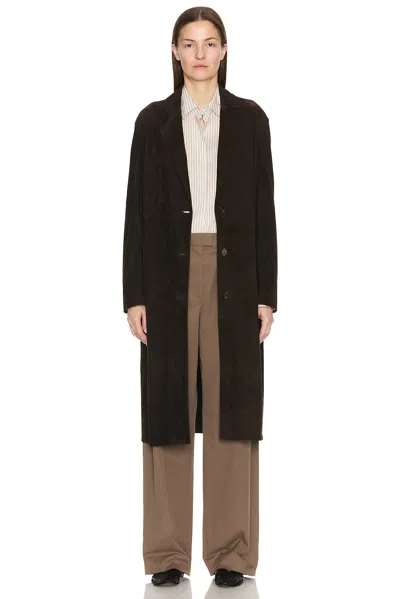 The Row Babilonia Suede Belted Single-breasted Coat In Brown