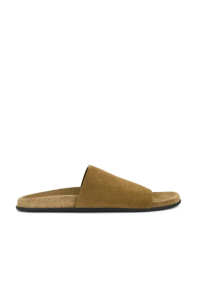 The Row Hugh Suede Flat Slide Sandals In Nude