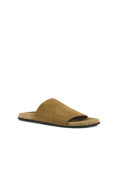 The Row Hugh Suede Flat Slide Sandals In Nude
