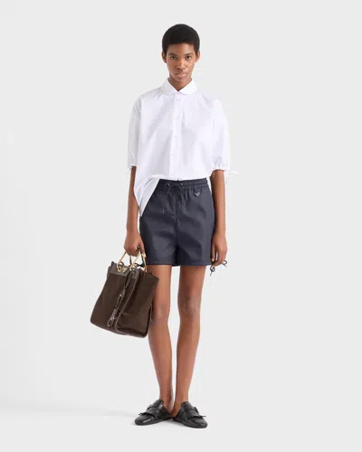 Prada Womens Blue Triangle-logo Re-nylon Shorts In Black