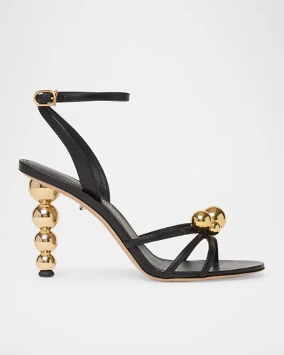 Ferragamo Karina Strappy Spheres Ankle-strap Sandals In Black