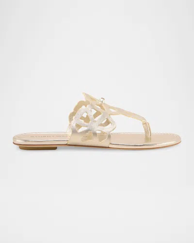 Stuart Weitzman Jasmine Metallic Cutout Thong Sandals