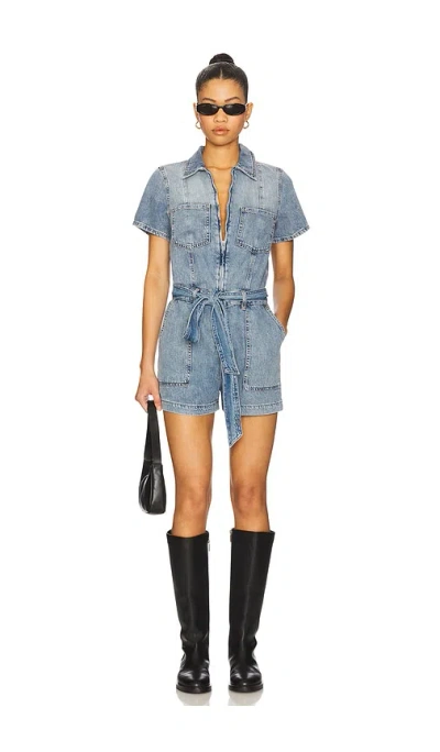 Good American Fit For Success Denim Utility Romper In Blue