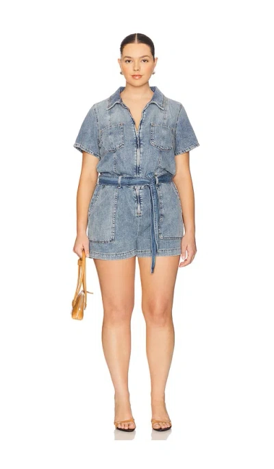 Good American Fit For Success Denim Utility Romper In Blue