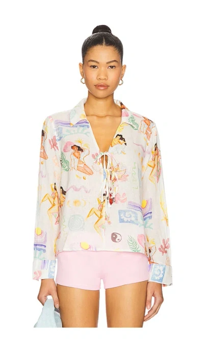 Rails Bathing Ladies Elm Tie-front Linen Top In Multi