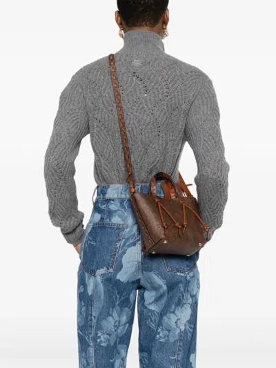 Etro Brown Calfskin Tote Bag With Paisley Print