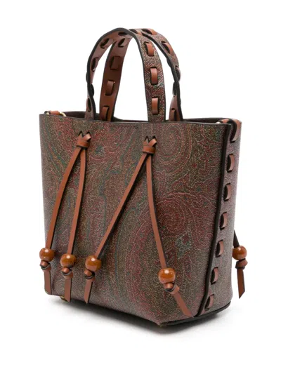 Etro Brown Calfskin Tote Bag With Paisley Print
