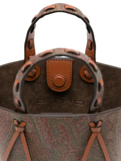 Etro Brown Calfskin Tote Bag With Paisley Print