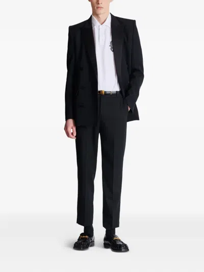 Balmain Cotton Crest Print Polo Shirt In White