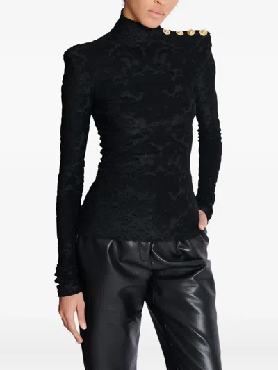 Balmain Buttoned Ls Bouclette Baroque Top