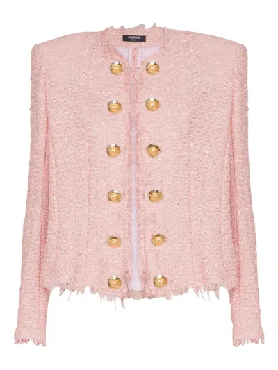 Balmain Giacca In Tweed Rosa Donna In Pink