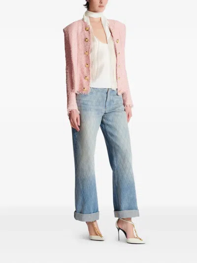 Balmain Giacca In Tweed Rosa Donna In Pink