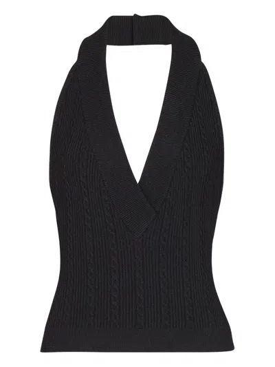 Balmain Ribbed Cable-knit Halterneck Top In Black