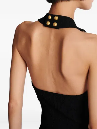 Balmain Ribbed Cable-knit Halterneck Top In Black