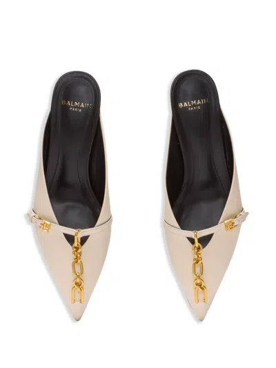 Balmain Sync Leather Mules With Pointed Toe In Pink