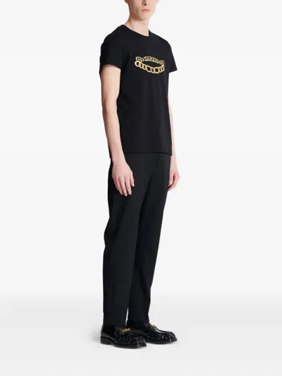 Balmain Black Crewneck T-shirt With Logo Print On The Front In Cotton Man