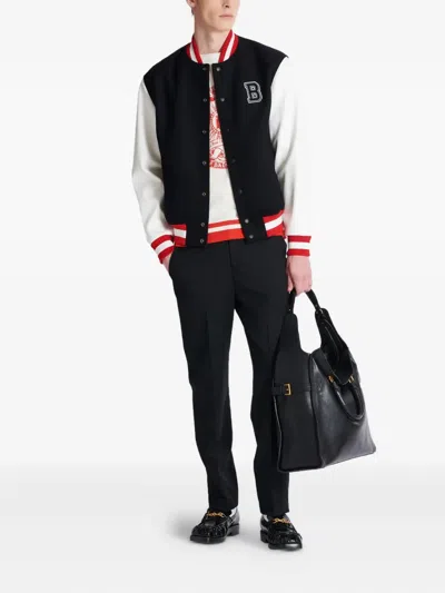 Balmain Wool And Eco-leather Varsity Jacket With Patch