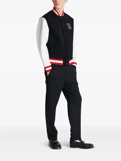 Balmain Wool And Eco-leather Varsity Jacket With Patch