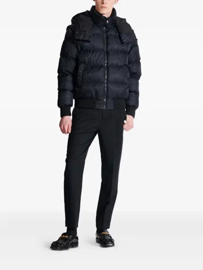 Balmain Short Nylon Jacquard Down Jacket With Black Monogram Men