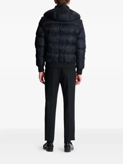 Balmain Short Nylon Jacquard Down Jacket With Black Monogram Men