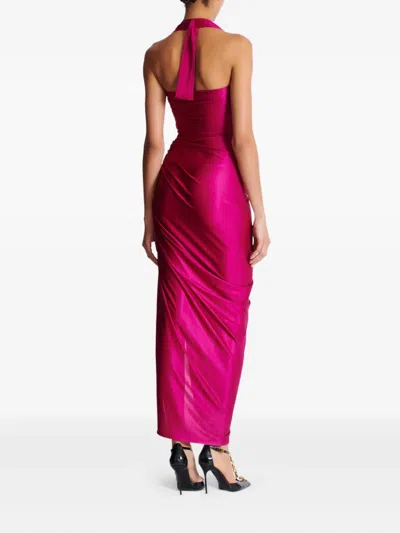 Balmain Long Satin Draped Halter Neck Dress