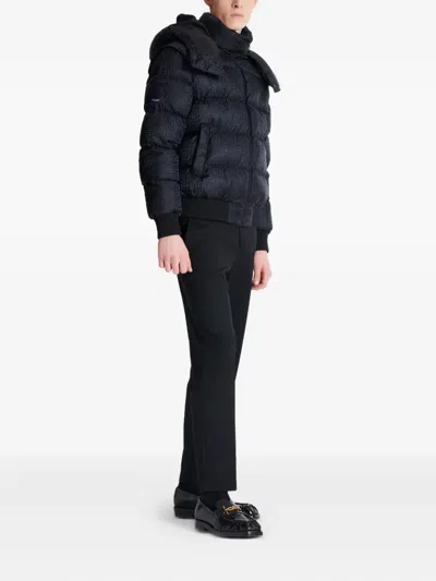 Balmain Short Nylon Jacquard Down Jacket With Black Monogram Men