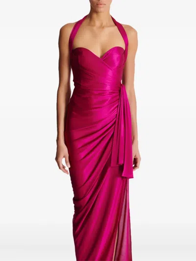 Balmain Long Satin Draped Halter Neck Dress