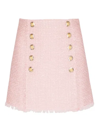 Balmain Sequinned Tweed Skirt In Pink