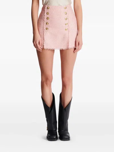 Balmain Sequinned Tweed Skirt In Pink